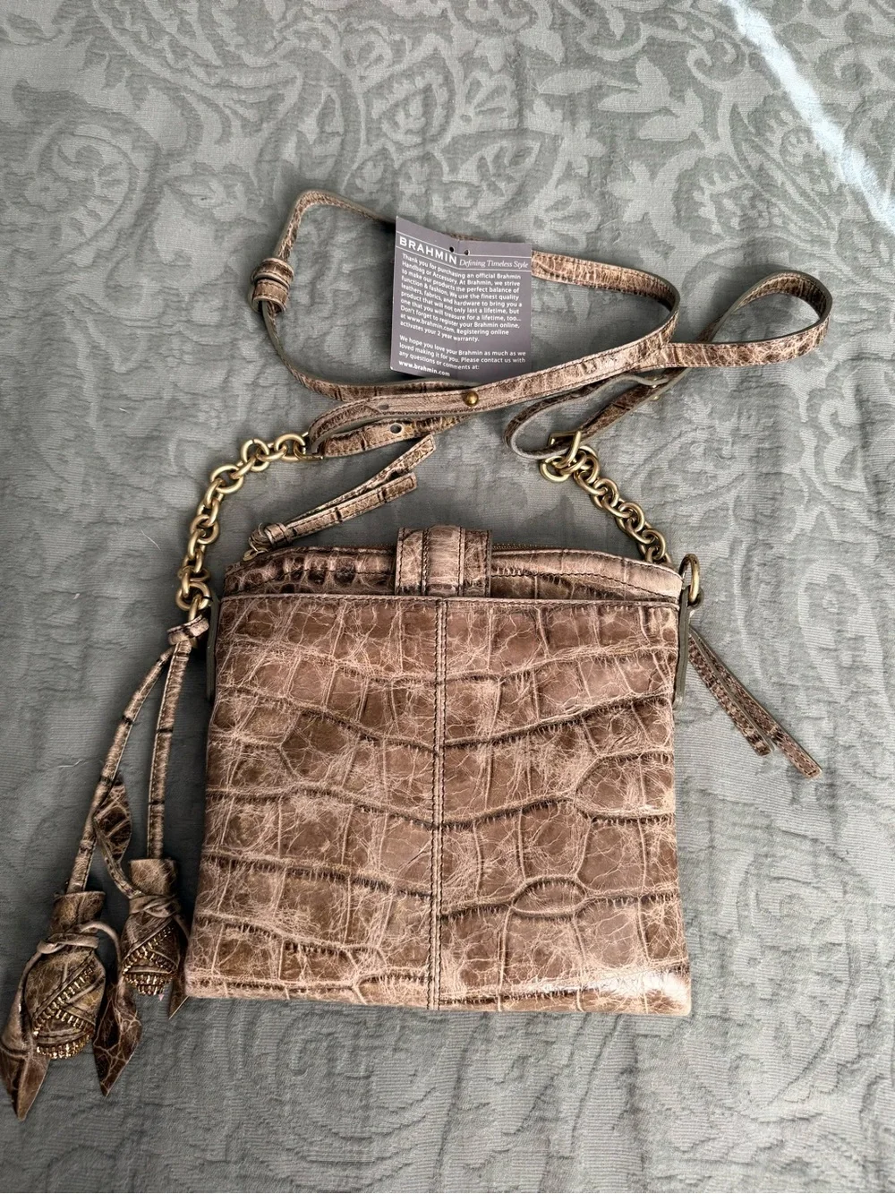 Brahmin Croc-Embossed Crossbody Bag - Taupe Brown